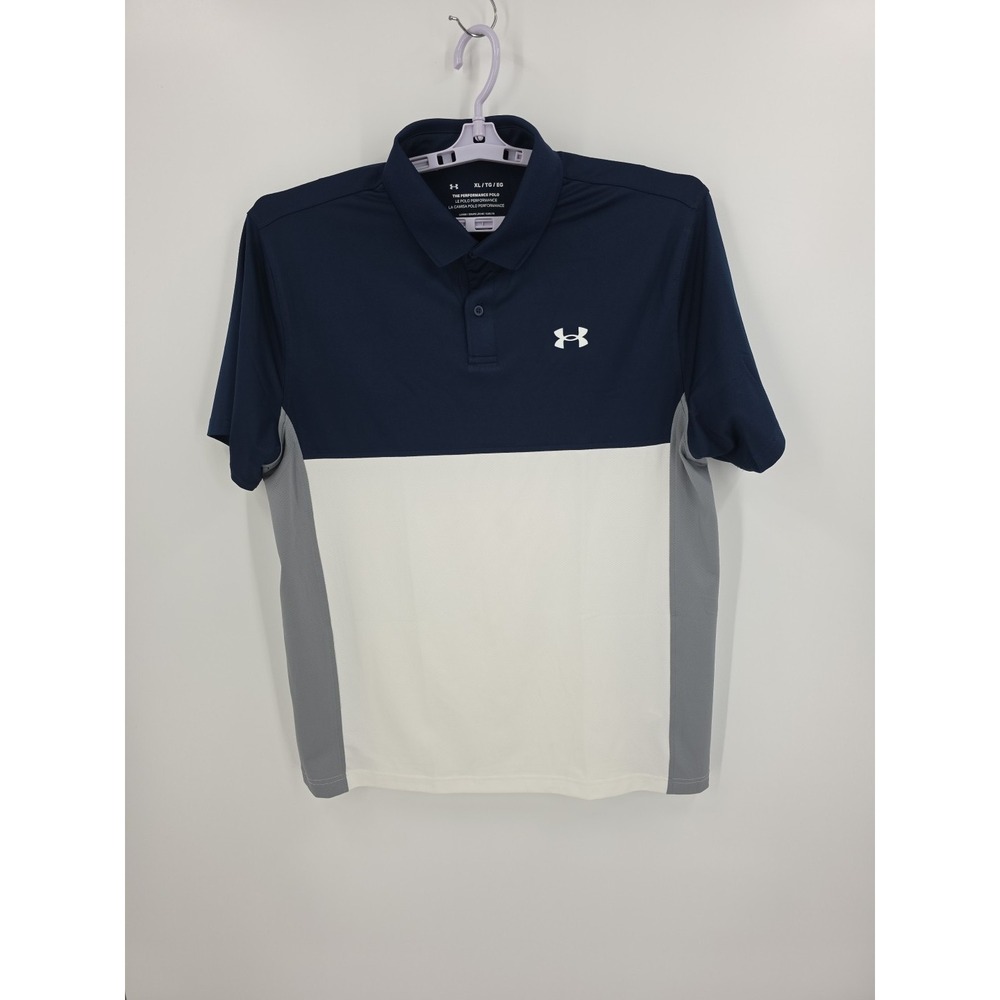 Under Armour Performance Polo Men's Short Sleeve Blue White and Gray Size XL - Picture 2 of 8